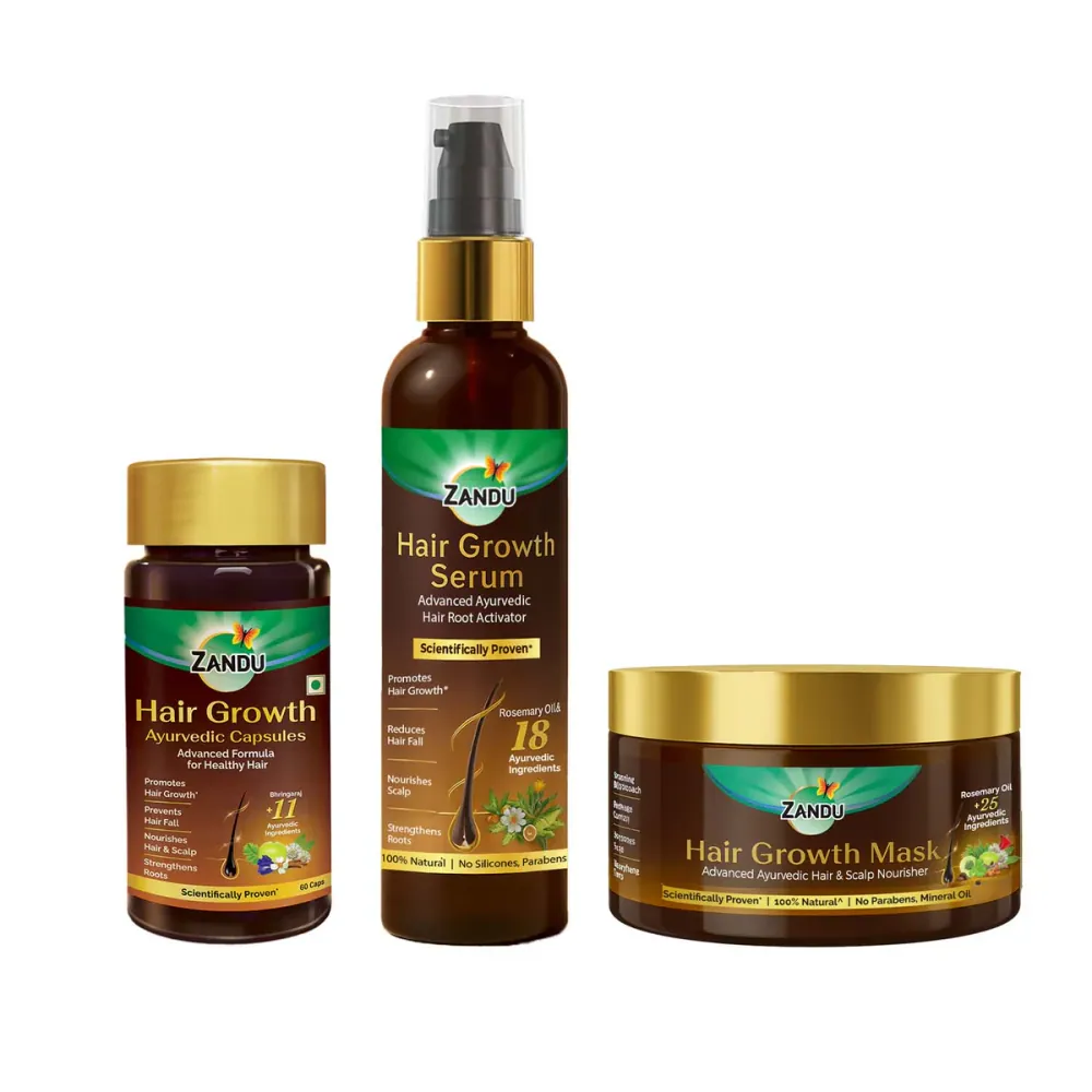 Zandu Ultimate Hair Growth Combo (Serum, Mask & Capsules)